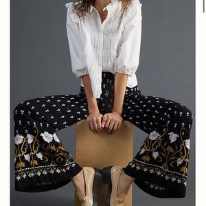 ANTHROPOLOGIE Floral Wide-Leg Pants 4